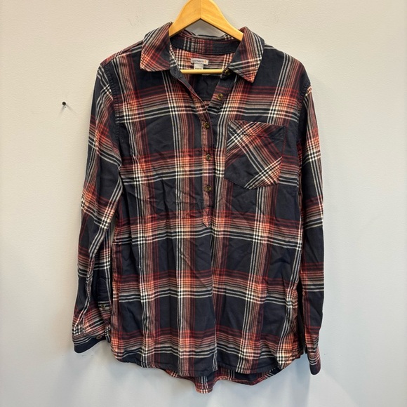 Carhartt Farwell Flannel Half Button Down Shirt Blue Red White Medium - Picture 1 of 13